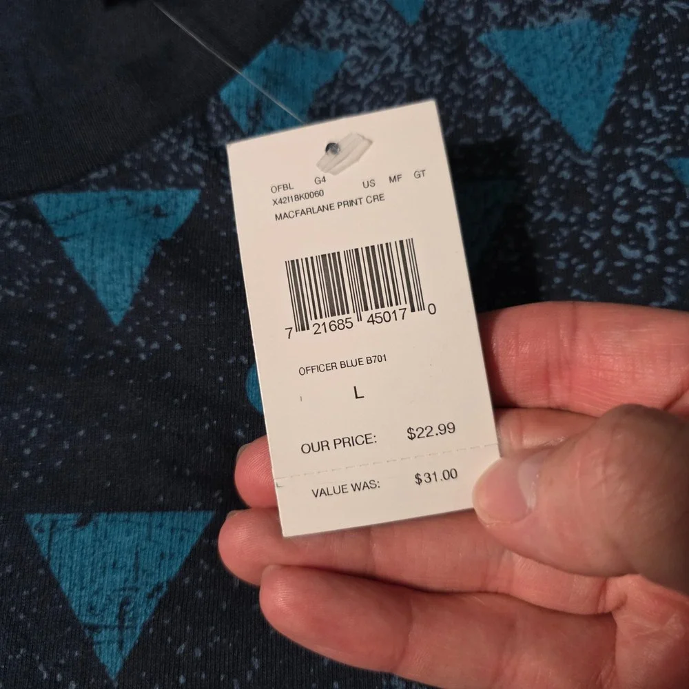 Guess Mens Large T-Shirt Officer Blue Macfarlane Print Geometric Striped Logo - Picture 3 of 7